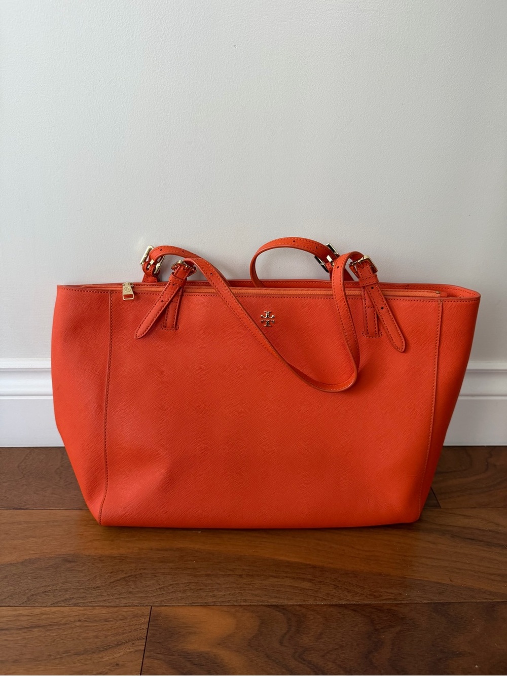 Tory Burch Bright Orange Saffiano Tote